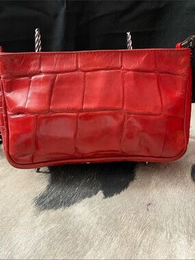 Sarah Catherine Croc-Embossed Red Leather